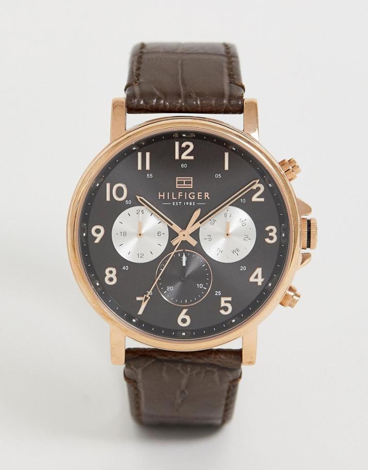 Tommy Hilfiger 1710379 Leather Watch In Faux Croc 44mm-brown