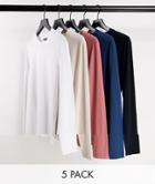 Asos Design 5 Pack Organic Muscle Long Sleeve T-shirt In Multi