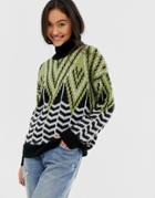 Qed London Roll Neck Sweater In Deco Jacquard - Multi