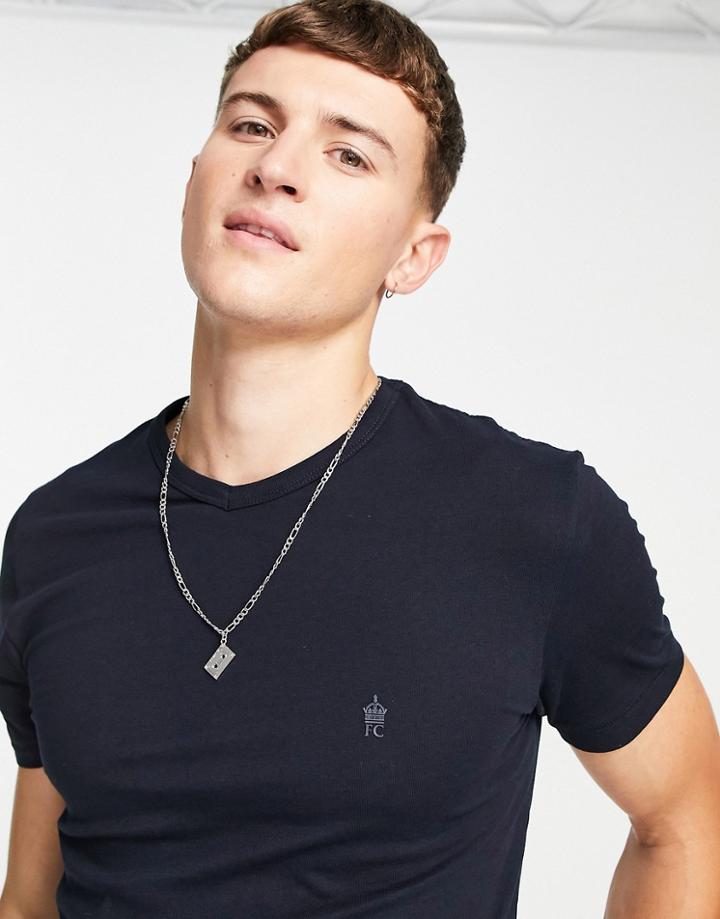 French Connection V-neck T-shirt In Black-navy