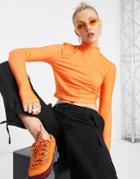 Noisy May High Neck Top In Orange Monogram Print