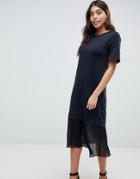 Asos Design Midi T-shirt Dress With Pleated Hem - Black