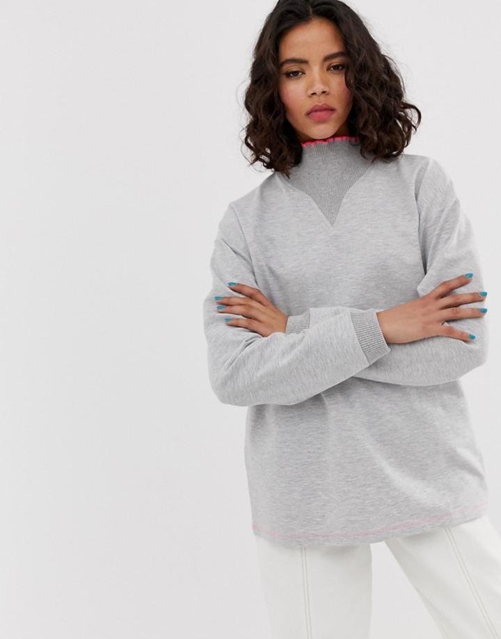 Reclaimed Vintage Inspired Sweat With Ruffle Tipped Neck - Gray