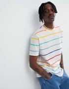 Asos Design Relaxed T-shirt In Rainbow Stripe - White
