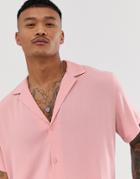 Asos Design Oversized Viscose Shirt With Deep Revere Collar In Pink - Pink