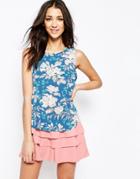 Sugarhill Boutique Shell Top In Hawaiian Floral Print - Blue