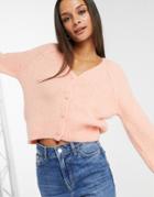 Only Knitted Cardigan With Balloon Sleeve In Peach-pink
