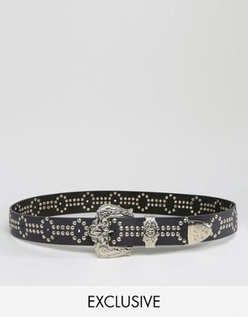 Retro Luxe London Hand Studded Western Belt - Black