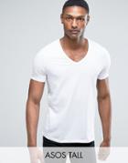 Asos Tall T-shirt With Deep V Neck In White - White