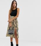 Prettylittlething Midi Skirt With Split In Snake - Multi