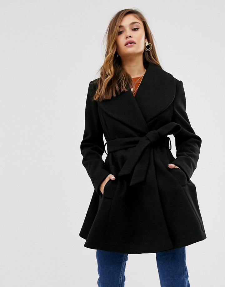 Asos Design Skater Belted Coat - Black