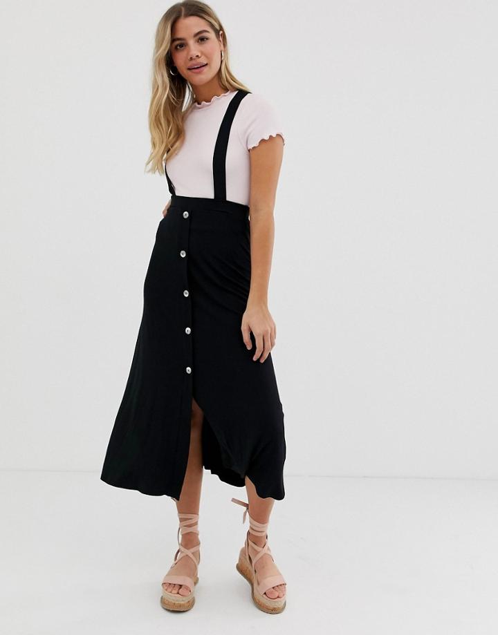 Asos Design Button Front Midi Pinafore Skirt-black