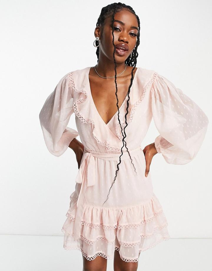 Miss Selfridge Ruffle Textured Rara Mini Dress In Blush-pink