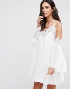 Parisian Cold Shoulder Smock Dress With Crochet Detail - White