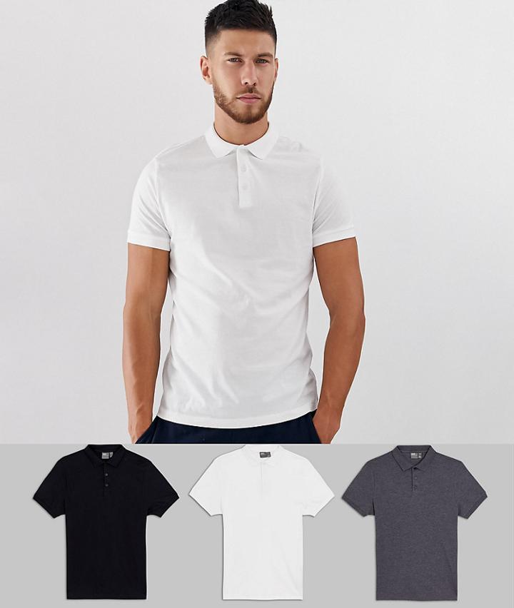 Asos Design Polo 3 Pack Multipack Saving - Multi
