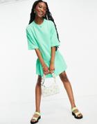 Asos Design Oversized T-shirt Dress With Frill Hem In Green