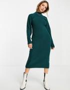 Monki Recycled Melange Knit Midi Dress In Dark Green