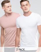Asos Extreme Muscle T-shirt With Crew Neck 2 Pack Save 17% In White/pink