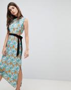 Three Floor Midi Dress With Tie Detail - Multi