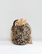 Park Lane Embroidered Hand Made Drawstring Mini Bag - Black