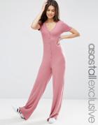 Asos Tall Button Detail Wide Leg Jumpsuit - Black $33.50