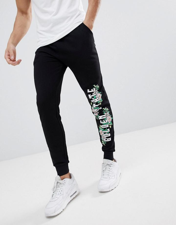 Asos Design Skinny Joggers With Floral Print - Black