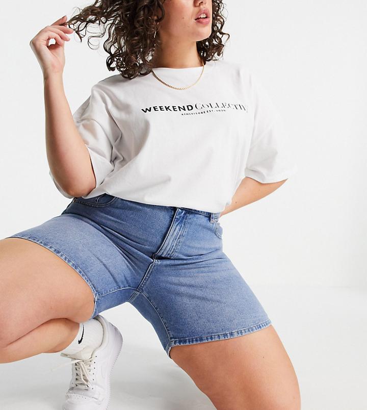 Only Curve Denim Shorts In Blue Wash-blues