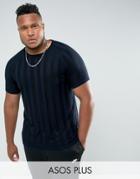 Asos Plus Knitted T-shirt In Navy Stripe - Navy
