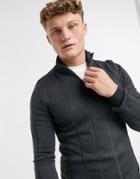 Asos Design Knitted Wide Rib Half Zip Sweater In Charcoal-grey