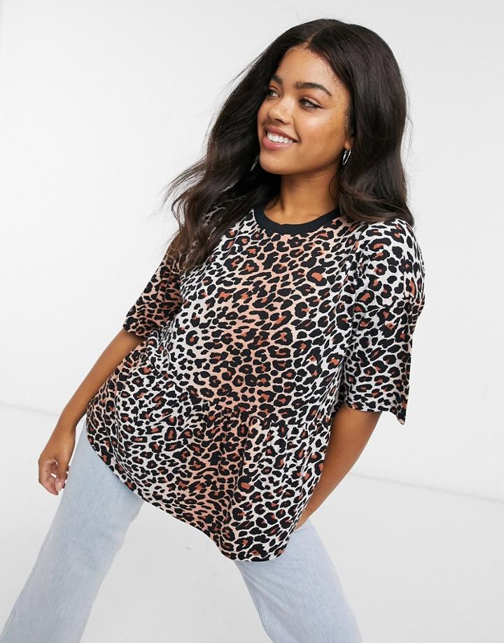 Asos Design Smock Top In Washed Animal Print-brown