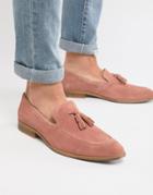 Asos Design Loafers In Pink Suede With Natural Sole - Pink