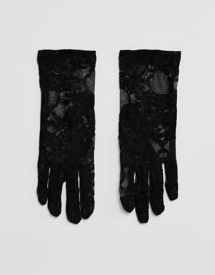 Leg Avenue Stretch Lace Wrist Length Gloves - Black
