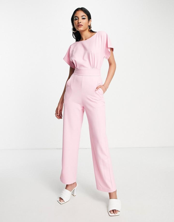 Closet London Tie Back Cap Sleeve Jumpsuit In Blush-pink