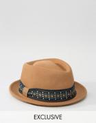 Reclaimed Vintage Trilby Hat With Geo Band Brown - Brown