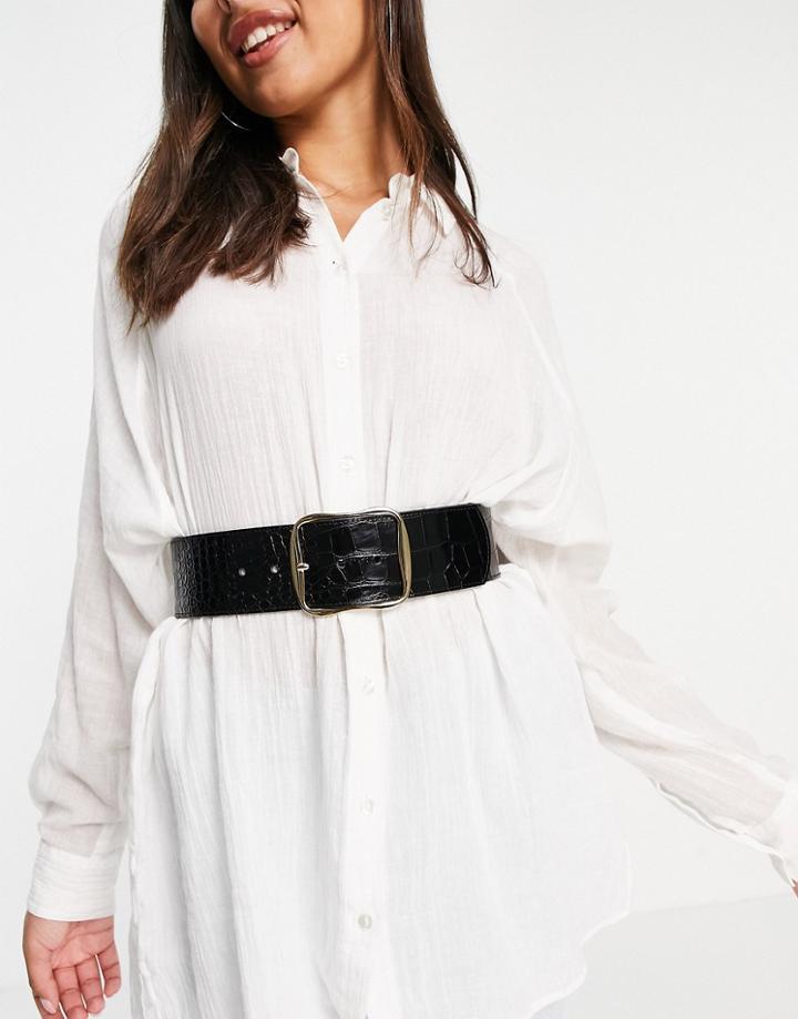 & Other Stories Leather Croc Belt In Black