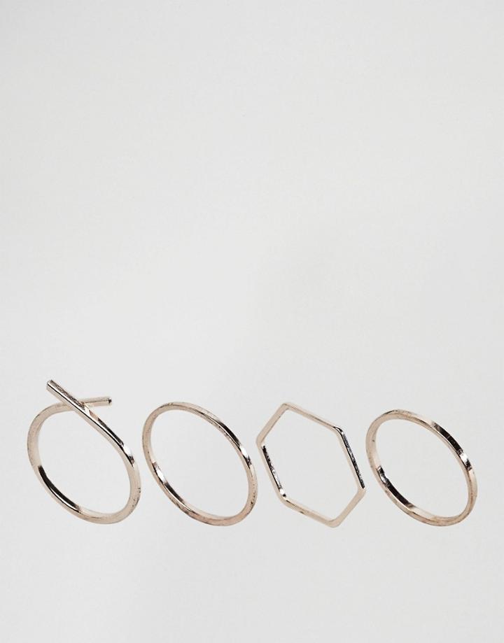 Asos Pack Of 4 Mixed Shape Ring Pack - Copper