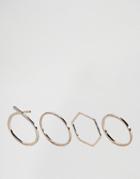 Asos Pack Of 4 Mixed Shape Ring Pack - Copper