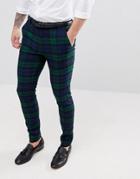 Asos Design Wedding Super Skinny Suit Pants In Blackwatch Plaid Check - Green