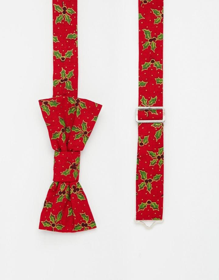 Reclaimed Vintage Holidays Holly Bow Tie - Red