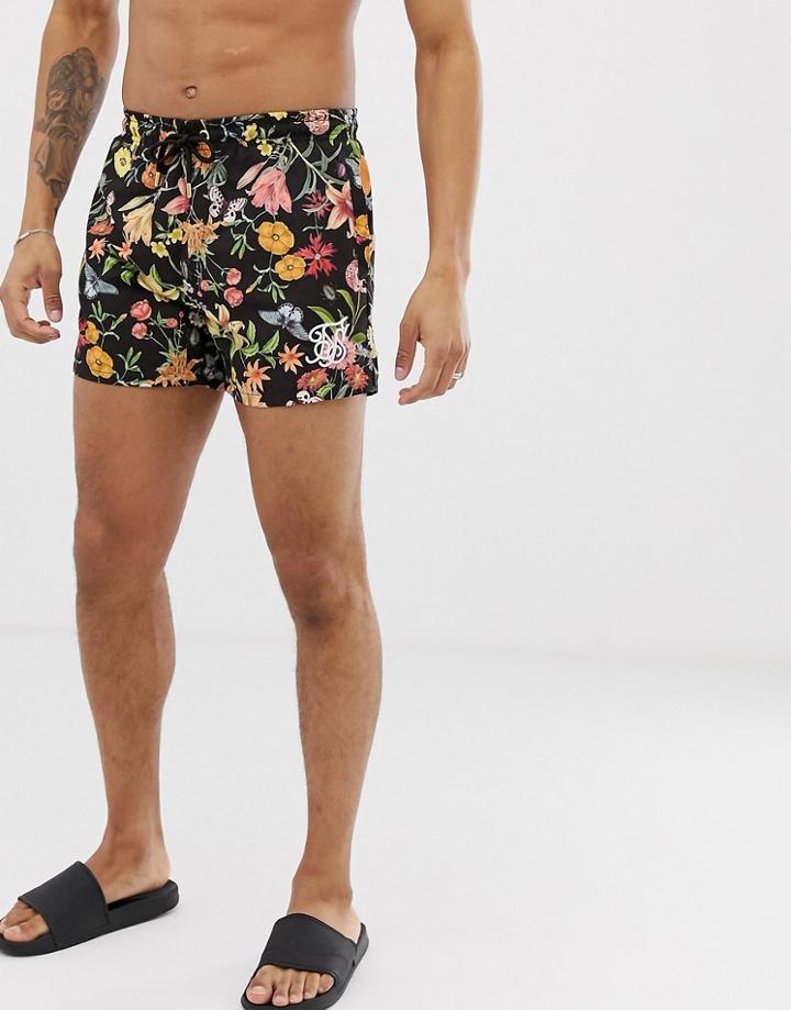 Siksilk Swim Shorts In Floral Print - Black