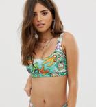 Asos Design Recycled Fuller Bust Exclusive Elastic Crop Bikini Top In Feathered Tropical Print Dd-g-multi