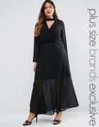 Truly You Long Sleeve Maxi Dress With Collar Detail - Black