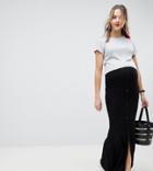 Asos Design Maternity Maxi Skirt With Button Front And Split Detail - Black