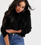 Glamorous Curve Sweater With Ruffle Detail In Chunky Knit-black