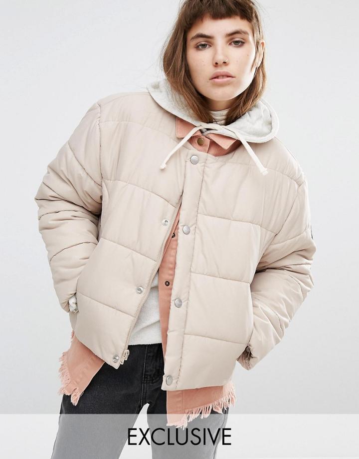 Puffa Oversized Collarless Padded Jacket - Beige