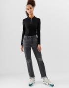 Noisy May Straight Jean With Fray Hem In Black