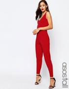Asos Tall One Shoulder Jersey Jumpsuit - Red