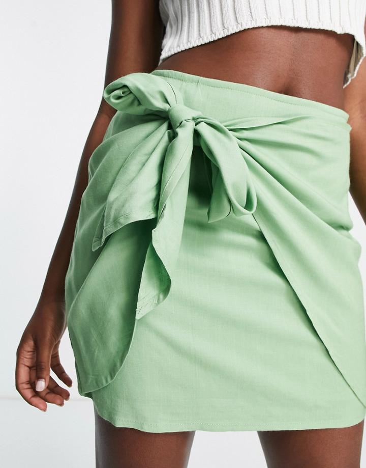Asos Design Knot Wrap Mini Skirt In Apple Green