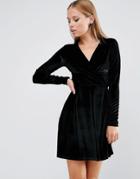 Asos Wrap Skater Dress In Velvet - Black