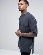 Asos Super Oversized T-shirt With Batwing Sleeve And Raw Edges - Gray